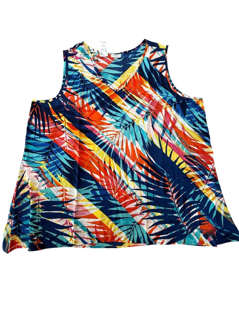 Avenue Women's Plus Size Multicolor Fern Print Sleeveless V-Neck Top